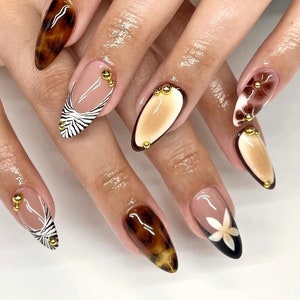 earthy color graffiti hand painted nail/ custom press on nails/ hand made Press on Nails/Faux Acrylic Nails/ Gel Nails/Press on Nails