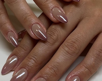 Ombre Brown Chrome Press On Nails: Handmade Faux Acrylic Nails