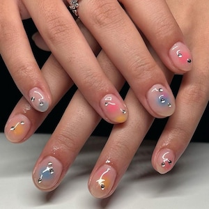 ombre color crystal nails / hand painted nail /custom press on nails/ hand made Press on Nails/Faux Acrylic Nails/ y2k Nail