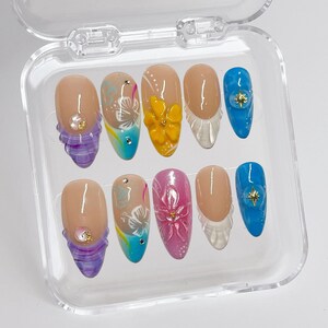 3d flower nails/ custom press on nails/ hand made Press on Nails/Faux Acrylic Nails/ Gel Nails/Press on Nails