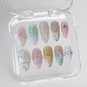 3d flower nails/ custom press on nails/ hand made Press on Nails/Faux Acrylic Nails/ Gel Nails/Press on Nails