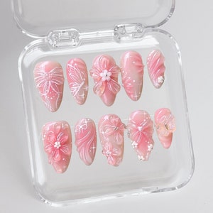 3d flower nails/ custom press on nails/ hand made Press on Nails/Faux Acrylic Nails/ Gel Nails/Press on Nails