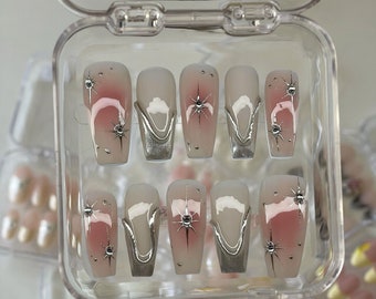 Y2K Star Press On Nails: Handmade Faux Acrylic Gel Nails