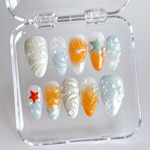 multi color 3d flower nails/ custom press on nails/ hand made Press on Nails/Faux Acrylic Nails/ Gel Nails/Press on Nails