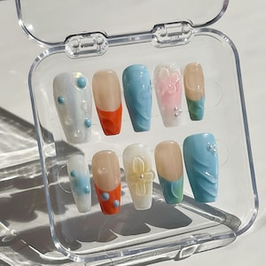 colourful graffiti hand painted nail/ custom press on nails/ hand made Press on Nails/Faux Acrylic Nails/ Gel Nails/Press on Nails