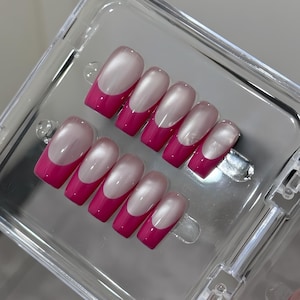 pink french cat eye nails/ custom press on nails/ hand made Press on Nails/Faux Acrylic Nails/ Gel Nails/Press on Nails