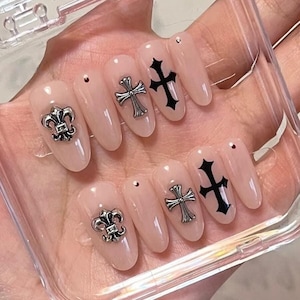 Y2K Cross Press On Nails: Handmade Faux Acrylic Gel Nails