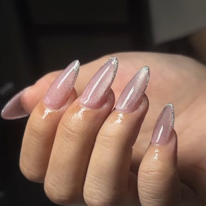glitter liner pink cat eye nails/ custom press on nails/ hand made Press on Nails/Faux Acrylic Nails/ Gel Nails/Press on Nails