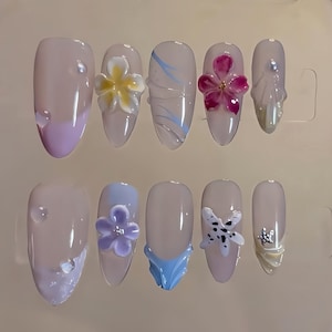 3d flower nails/ custom press on nails/ hand made Press on Nails/Faux Acrylic Nails/ Gel Nails/Press on Nails
