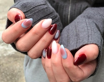 Ombre Aurora Press On Nails: Handmade Faux Acrylic Gel Nails