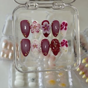 3d flower nails/ custom press on nails/ hand made Press on Nails/Faux Acrylic Nails/ Gel Nails/Press on Nails