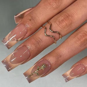 golden brown french nail/ custom press on nails/ hand made Press on Nails/Faux Acrylic Nails/ Gel Nails/Press on Nails