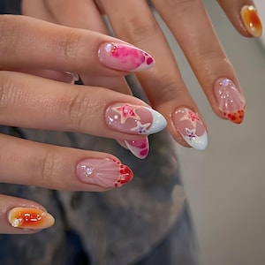 summer 3d ocean nails/ custom press on nails/ hand made Press on Nails/Faux Acrylic Nails/ Gel Nails/Press on Nails