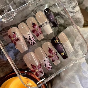 3D Flower Press On Nails: Handmade French Gel Acrylic Nails
