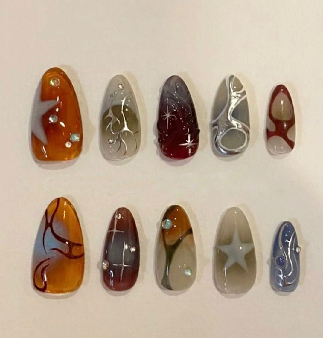Graphis Nails Colorful Graffiti Hand-painted Press on Nails: Custom Faux Acrylic Gel ...