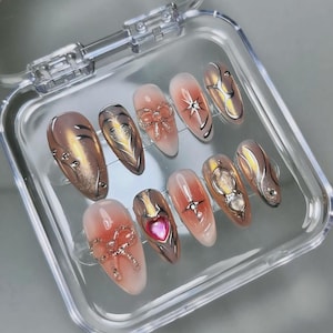 Uñas postizas con lazo 3D: uñas de gel acrílico de imitación personalizadas