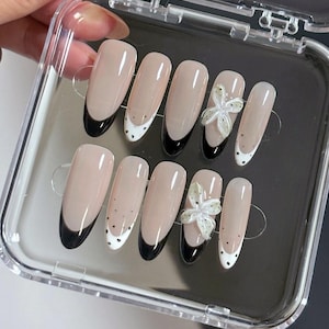 3D Flower French Press On Nails: Custom Handmade Faux Acrylic Gel Nails