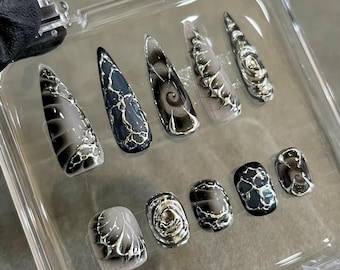 Silver Chrome 3D Press On Nails: Handmade Faux Acrylic Gel Nails