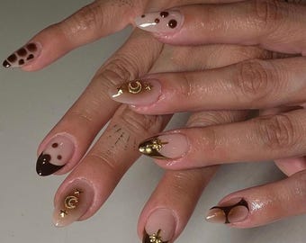 Golden Brown Press On Nails: Custom Faux Acrylic Gel Nails
