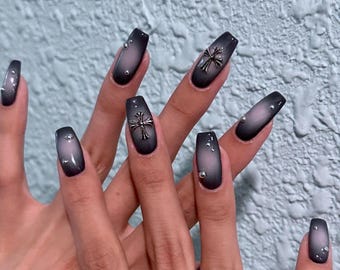 Ombre Cross Press On Nails: Y2K Faux Acrylic Gel Nails