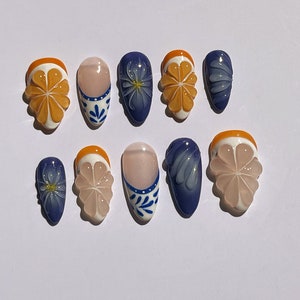 3d lemon hand painted nail/ custom press on nails/ hand made Press on Nails/Faux Acrylic Nails/ Gel Nails/Press on Nails