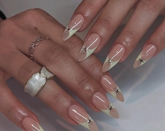 French Star Press On Nails: Handmade Faux Acrylic Gel Nails
