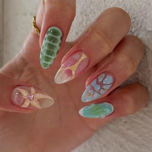 summer 3d ocean nails/ custom press on nails/ hand made Press on Nails/Faux Acrylic Nails/ Gel Nails/Press on Nails