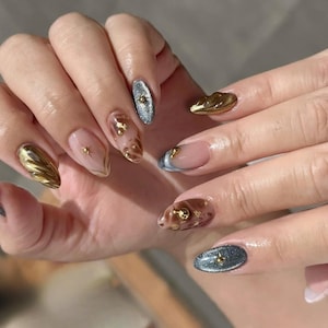 tortoise shell gold chrome 3d nails/ custom press on nails/ hand made Press on Nails/Faux Acrylic Nails/ Gel Nails/Press on Nails