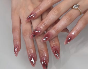 ombre silver star Press On Nails: Custom hand painted Nails