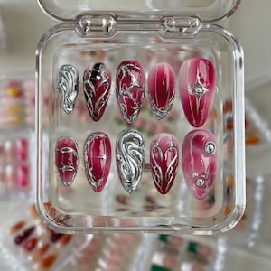 3d silver chrome cyber nails/ custom press on nails/ hand made Press on Nails/Faux Acrylic Nails/ Gel Nails/Press on Nails/ y2k nails