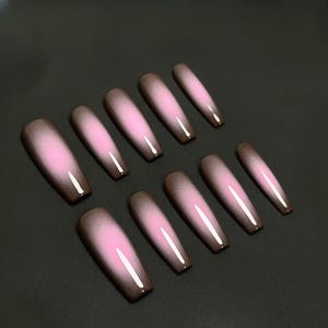 brown pink aurora nails/ custom press on nails/ hand made Press on Nails/Faux Acrylic Nails/ Gel Nails/Press on Nails