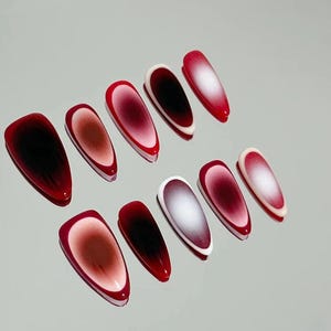 red aurora nails / hand painted nail /custom press on nails/ hand made Press on Nails/Faux Acrylic Nails/ y2k Nail