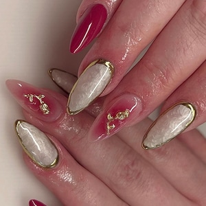 ombre pink golden rose nail/ custom press on nails/ hand made Press on Nails/Faux Acrylic Nails/ Gel Nails/Press on Nails