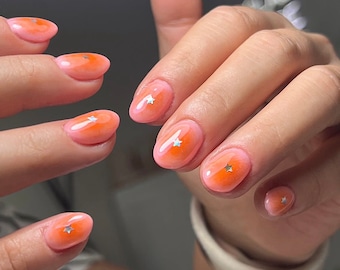 Ombre Aurora Star Press On Nails: Handmade Faux Acrylic Gel Nails