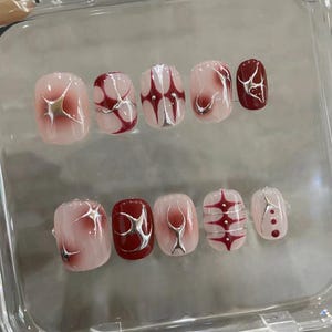 silver star nails/ custom press on nails/ hand made Press on Nails/Faux Acrylic Nails/ Gel Nails/Press on Nails