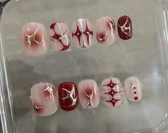 Silver Star Press On Nails: Handmade Faux Acrylic Gel Nails