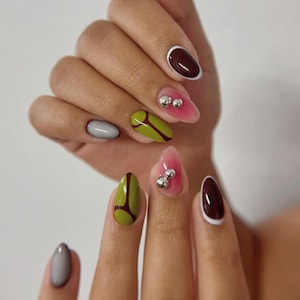 multi color freestyle nails/ custom press on nails/ hand made Press on Nails/Faux Acrylic Nails/ Gel Nails/Press on Nails