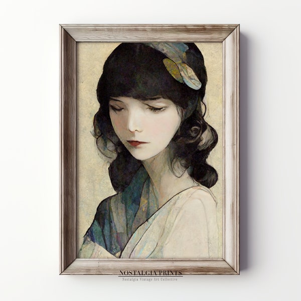 Vintage Moody Women Portrait  - Watercolor Painting - Wall art print - Antique Moody Portrait - Nostalgia Prints - Downloadable PRINTABLE |