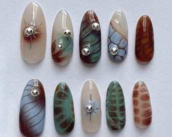 Hand Painted Press On Nails: Colorful Graffiti Faux Acrylic Nails