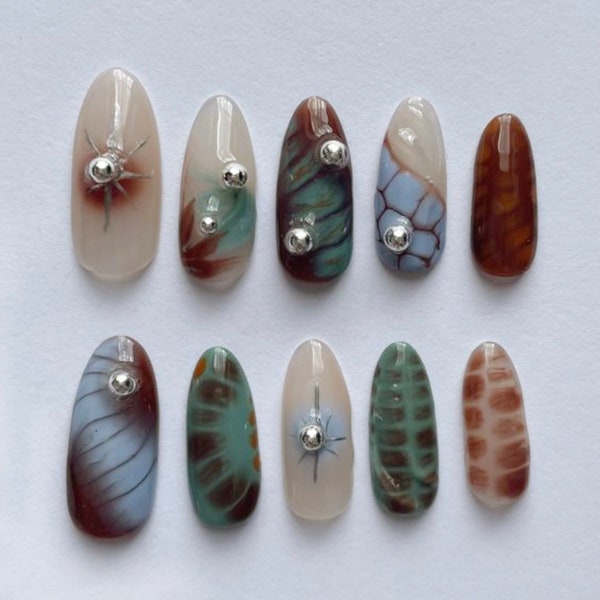 Hand Painted Press On Nails: Colorful Graffiti Faux Acrylic Nails