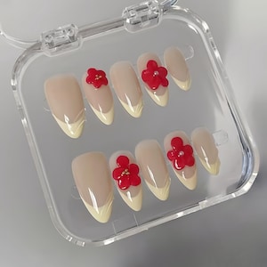 3d flower french nails/ custom press on nails/ hand made Press on Nails/Faux Acrylic Nails/ Gel Nails/Press on Nails