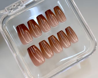 Ombre Brown Press On Nails: Handmade Faux Acrylic Gel Nails