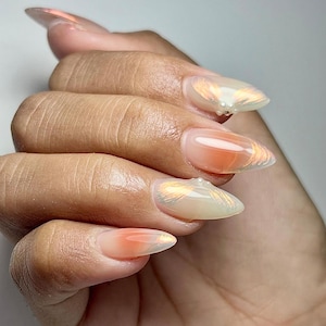 ombre pink ribbon nail/ custom press on nails/ hand made Press on Nails/Faux Acrylic Nails/ Gel Nails/Press on Nails