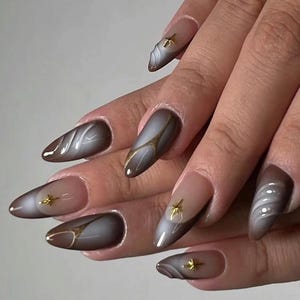 golden brown ombre french nails/ custom press on nails/ hand made Press on Nails/Faux Acrylic Nails/ Gel Nails/Press on Nails