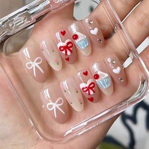 cute cupcake 3d nails/ custom press on nails/ hand made Press on Nails/Faux Acrylic Nails/ Gel Nails/Press on Nails