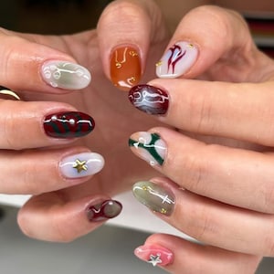 colourful graffiti hand painted nail/ custom press on nails/ hand made Press on Nails/Faux Acrylic Nails/ Gel Nails/Press on Nails