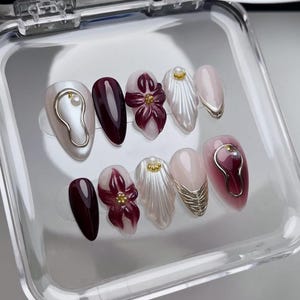 3d flower nails/ custom press on nails/ hand made Press on Nails/Faux Acrylic Nails/ Gel Nails/Press on Nails
