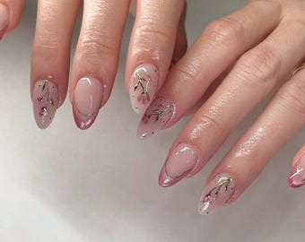 cat eye french tulip Press On Nails: Hand Painted custom nails