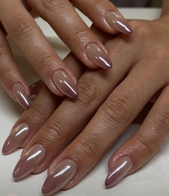 ombre brown chrome nails/hand painted Nails/ ArgyleFake Nails/ Handmade Press on Nails/Faux Acrylic Nails