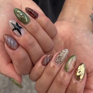 Hand Painted Y2K Press On Nails: Custom Faux Acrylic Gel Nails